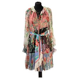 Zimmermann Vestido Mini Bellitude Seda Floral Rosa Branco Azul Multicor Verde