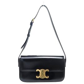 Céline CELINE CLAUDE 194143 HANDBAG SHINY BLACK CALF LEATHER CLUTCH Black