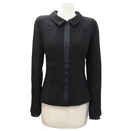 NEW CHANEL TAILORED JACKET PEARL BUTTONS P19762 S 36 BLACK WOOL JACKET Black