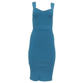 Robe midi en maille pointelle Herve Leger en viscose turquoise Autre