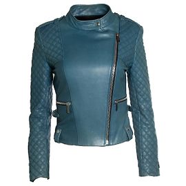 Barbara Bui, Quilted leather jacket in blue Blue