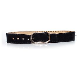 Prada, Ceinture en daim noir avec boucle argentée Noir