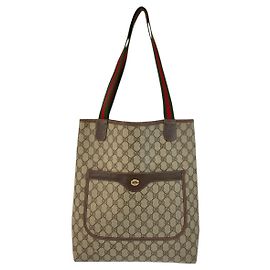 Borsa Tote Gucci Vintage GG Supreme Canvas Marrone Beige