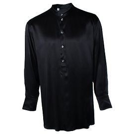Dolce & Gabbana, Camicia in seta nera con girocollo Nero