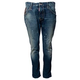 Dsquared2, jeans azul com marcas de desgaste e manchas de tinta Azul