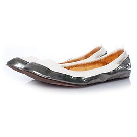 Lanvin, sapatilhas stretch em branco e metálico Multicor