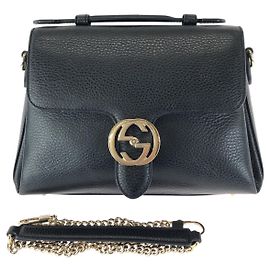 Borsa 2way in pelle con Interlocking G Gucci Nero