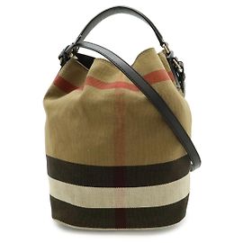Burberry Ashby Medium Hobo Canvas Leather Shoulder Bag Brown