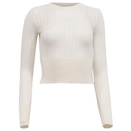 Suéter cropped de malha canelada Max Mara Studio em seda branca Branco Cru