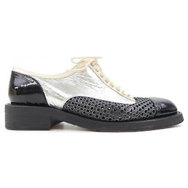 Mocassins de couro Chanel Preto Prata