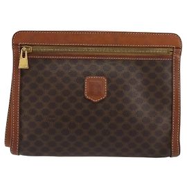 Céline Pochette Celine Logo Triomphe em canvas e couro Marrom