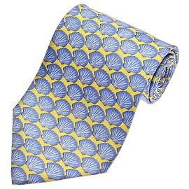 Fendi Corbata de Seda Motivo Conchas Azul Amarillo