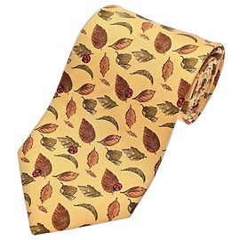 Yves Saint Laurent Silk Leaf and Ladybug Tie Brown Red Green Yellow