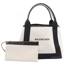 Balenciaga Navy Cabas S Tote Bag Black Cream