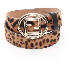 Cinto Fendi com fivela de logotipo FF estampa de leopardo Marrom Bege