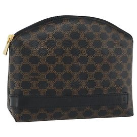 Céline CELINE Macadam Canvas Pouch PVC Leather Black Gold Auth am11653A Black Golden
