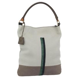 Céline Bolsa de ombro CELINE em couro cinza e ouro Auth ka4448 Marrom Dourado