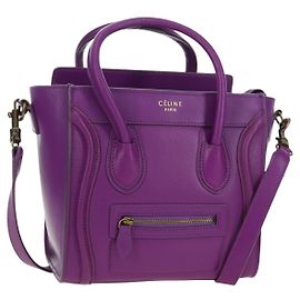 Céline Sac à main CELINE Luggage Micro Shopper en cuir 2way Violet Or Auth 179426SAV Doré Violet