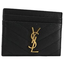 SAINT LAURENT Tarjetero de cuero negro Auth 165303V Negro