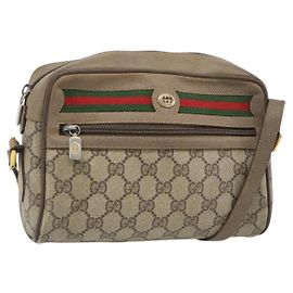 Borsa a tracolla GUCCI GG Supreme Web Sherry Line PVC Beige Oro Auth 181213 Beige D'oro