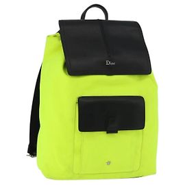 Christian Dior Backpack Canvas Leather Yellow Silver Auth 181209A Silvery Yellow
