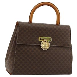 Céline CELINE Macadam Canvas Medallion Handtasche PVC Leder Braun Gold Auth 180312A Braun Golden