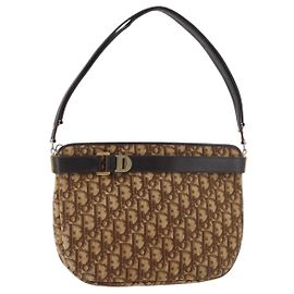 Bolsa de Ombro Christian Dior Trotter Canvas Dourado Bege Auth 179906 Bege Dourado