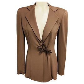 Giorgio Armani Brown Viscose Stretch Blazer Jacket with Ring Closure Brown