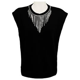 Sweatshirt sans manches en maille de coton Saint Laurent Noir / Détails chaîne argentée Noir