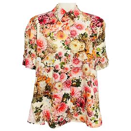 Top de algodão de manga curta com estampa floral multicolorida creme Adam Lippes Multicor