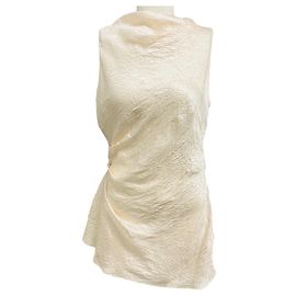 Alexander Mcqueen Top assimétrico de gola alta em cetim McQueen Oyster Smashed Bege