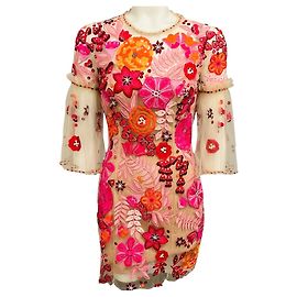 Jenny Packham Beige / Red / Pink / Orange Floral Embroidered Mesh Tulle Mini Dress Multiple colors