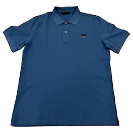 Polo Prada de algodão azul com logo Azul
