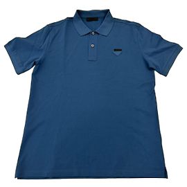 Polo Prada in cotone blu con logo Blu