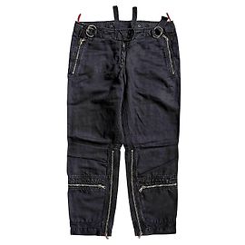 Prada Cotton and Linen Multi-Zip Biker Pants Black
