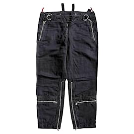 Prada Pantaloni Biker Multi-zip in Cotone e Lino Nero