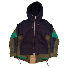 Sacai Sudadera con capucha y paneles de contraste Azul Verde Marrón claro