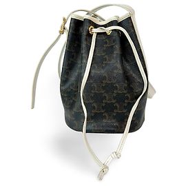 Céline Celine Triomphe Drawstring Bucket Bag Leather Brown