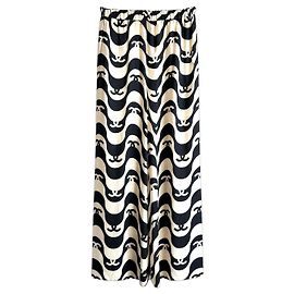Iconic Chanel 21P CC Wave Black Ecru Silk Wide Leg Pants FR 42 Black Cream