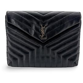Pochette Saint Laurent LouLou Puffer en cuir Small Noir