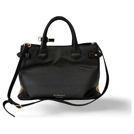 Sac cabas Burberry Banner en cuir Medium Noir