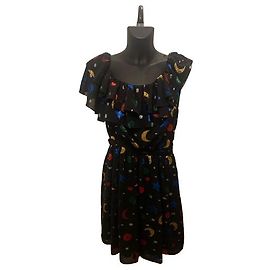 Vestido preto de seda Saint Laurent com estampa de estrelas e lua (2018) Outro