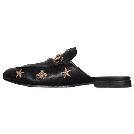 Gucci Black Embroidered Leather Mules - Size 38 Pre-owned Other