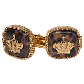 Dolce & Gabbana abotoaduras quadradas crown leopard Dolce&Gabbana Marrom Dourado