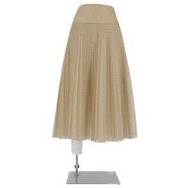 Dior Saia plissada com bolinhas pretas Bege