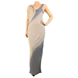 Amanda Wakeley Robe maxi en soie gris ombre drapée style déesse - taille UK 12 Autre
