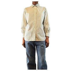 Frame Denim Camisa de rayas con cuello abierto verde y blanco - talla XS Blanco