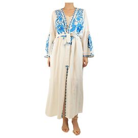 Melissa Odabash Robe brodée en lin bleu et blanc - taille S Blanc