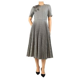 Erdem Robe midi plissée à motif Prince de Galles noir et blanc - taille UK 10 Noir
