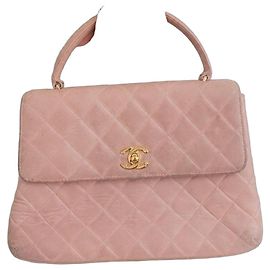 Chanel Vintage Pink Quilted Lambskin Leather Top Handle Bag Pink